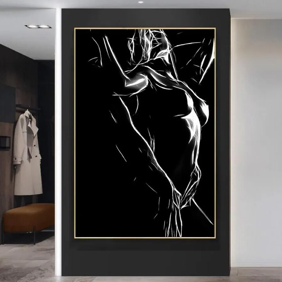 Paintings Black And White Nude Couple Canvas Painting Sexy Body Women Man Wall Art Poster Print Picture For Room Home Decor Cuadro2703