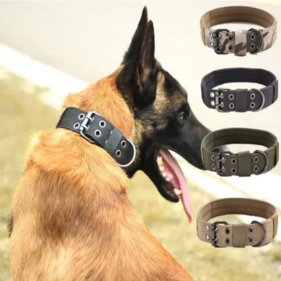 Collare per cani regolabile tattico militare per addestramento all'aperto Collari per cani in nylon Resistente fibbia in metallo Cani di taglia media di grandi dimensioni Prodotti per animali domestici 201288z