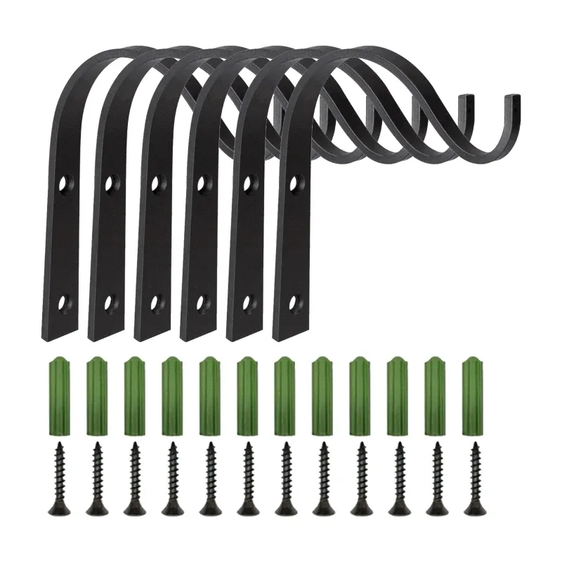 Baskets 6 Sets WallMounted Flower Basket Hooks SType Wrought Iron Hanging Basket Plant Stand for Wall Outdoor Garden Accessories
