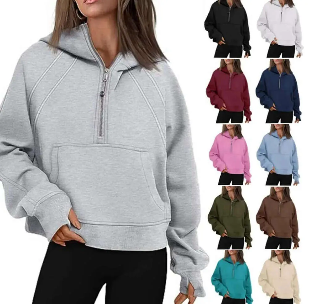 Swefshirts 1S48 Womens Scuba Hoodie Autumn Winter Yoga Suit Half zip Womens Sports Sweater Sould Gym Stack