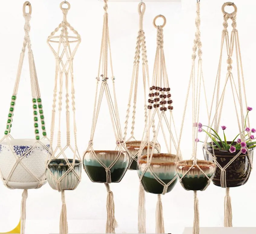 Växthängare macrame blomkrukor hållare rep flätad hängande planter korg hem kreativ trädgård dekor 8 design valfritt lls1323579004