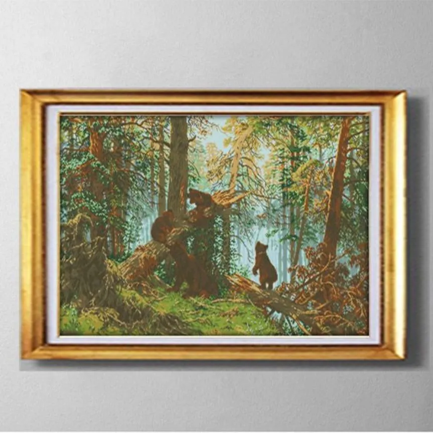 Ours dans la forêt de pins bricolage fait à la main point de croix ensembles de couture kits de broderie peintures comptées imprimées sur toile DMC 14CT 2094