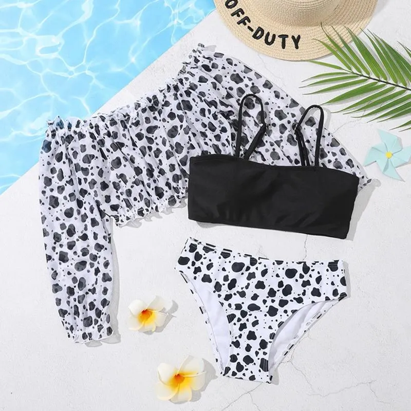 Women's Swimwear Swimsuits For Girls Toddler Baby Girl's 3 Piece Swimsuit Cow Prints Bikini Bathing Suit Briefs Long Sleeves