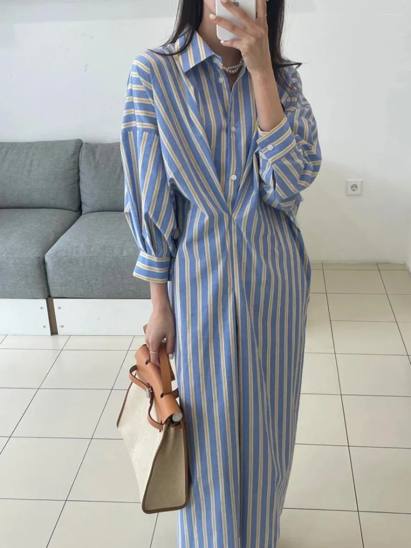 hooded collar long sleeve striped dress Seoria Hooded Long Sleeve Striped Maxi Dress with Pockets