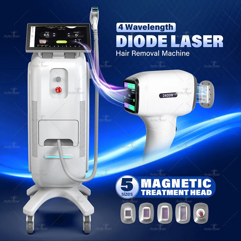 Senaste laserdiodhårborttagning med kylsystem Professionell diod Lazer Machine Beauty Salon med Android System Epilator Lazer Equipment 4 våglängd