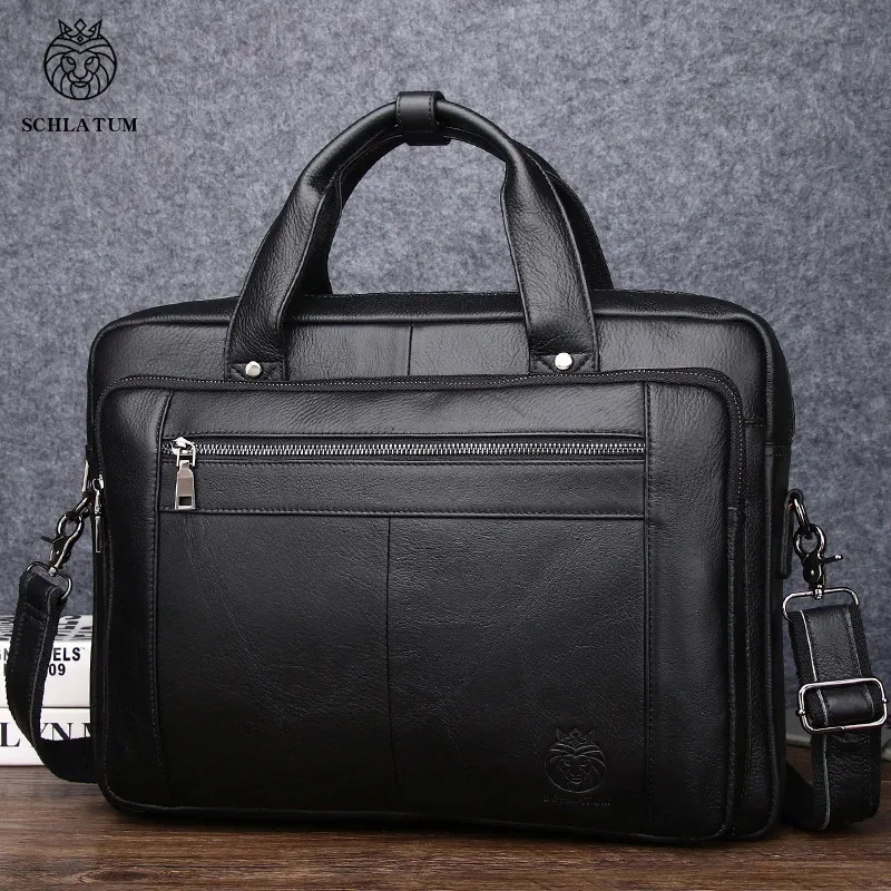 SCHLATUM porte-documents d'affaires en cuir véritable noir pour hommes sacs à main de luxe porte-documents pour ordinateur portable sacs 16 pouces sac d'ordinateur de bureau 240313