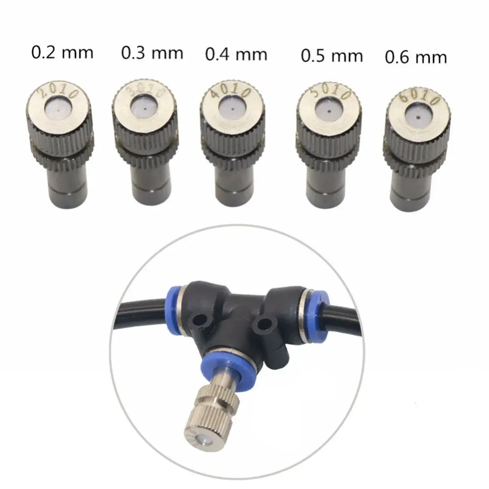 Sprinklers RVS Mist Mist Nozzle met 6mm Interface Tuin Verstelbare Lage Druk Spray Misting Nozzle 100 St