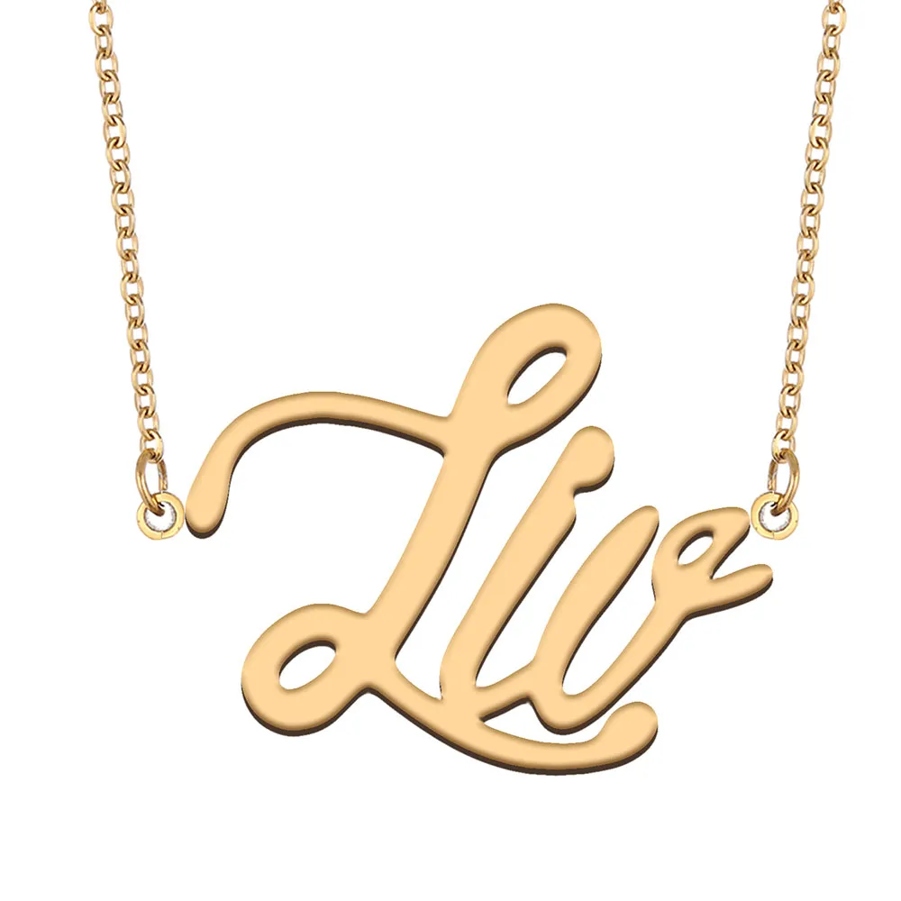 Ожерелья с именем Лив, кулон по индивидуальному заказу для женщин, девочек, детей, лучших друзей, подарки для матерей, позолоченная нержавеющая сталь 18 карат
