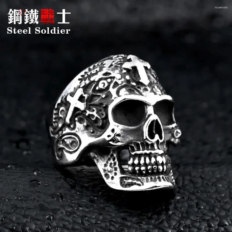 Cluster Rings Steel Soldier Cross Skull Stainless Ring Punk Men Retro Jewelry Style Factory Price For