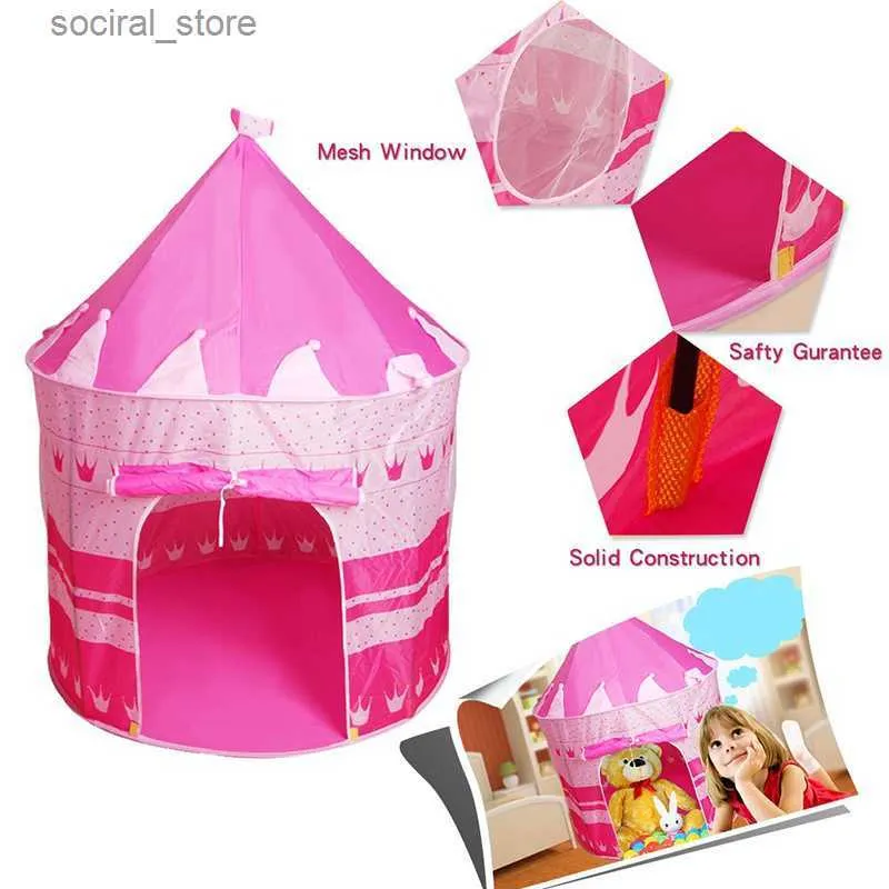 Toy Tents Newest Play Tent Portable Foldable Tipi Prince Folding Tent Children Boy Castle Cubby Play House Kids Gifts Outdoor Toy Tents LJ200923 L240313