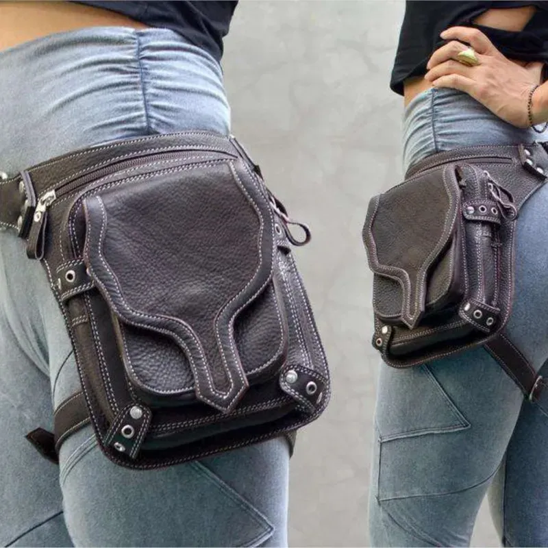 Middcetury punk retro talia pasa pasa crossbody panie na zewnątrz ochrona nóg Nitowane pakiety telefonów komórkowych Fanny Messenger 240308