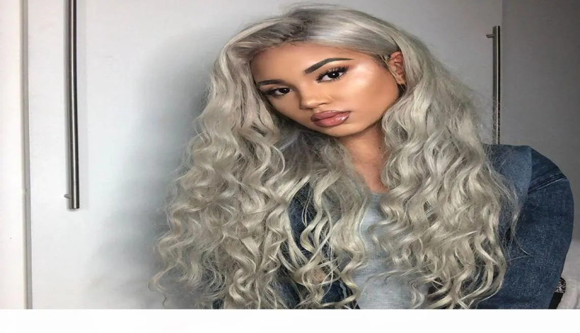 8A Grade Hair Wig Brazilian Glueless Full Lace Wigs Grey Body Wave Human Hair Lace Front Wigs Black Women2080498