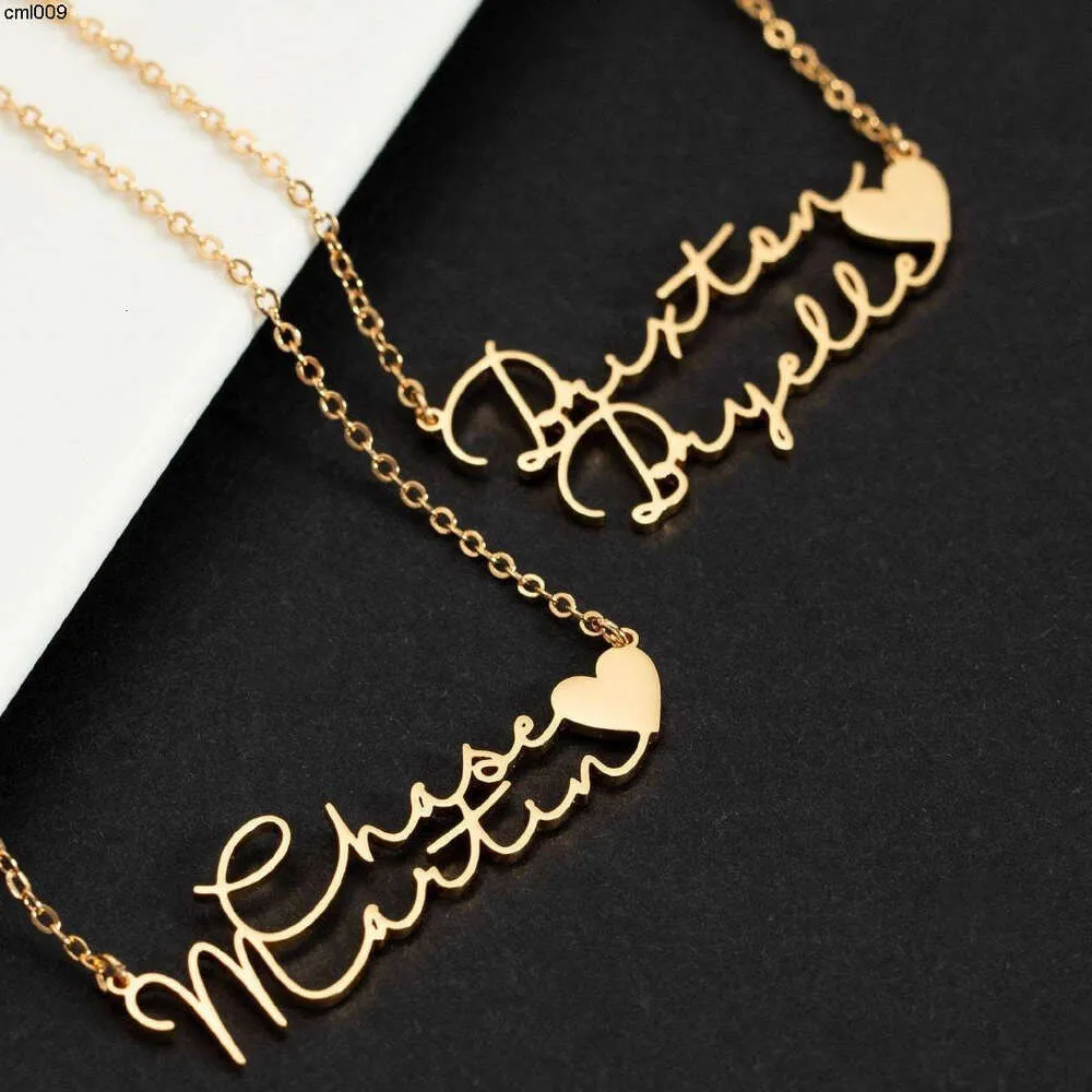 Collier avec nom d'amour écrit à la main, Double couche, pendentif en acier inoxydable avec lettres personnalisées, offre spéciale, DIY bricolage