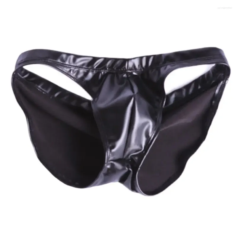 Mutande Uomo Olio Nero Vita bassa Biancheria intima sexy Slip in ecopelle Pacchetto Hip Lingerie U Custodia convessa Mutandine Glutei Piega