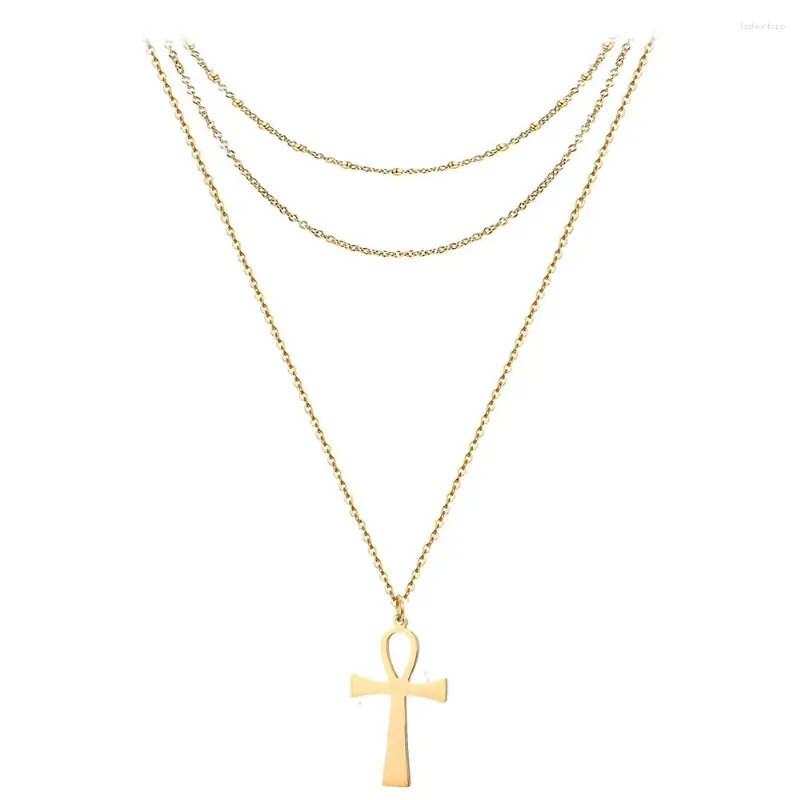 Hänge halsband Minamama rostfritt stål ankh halsband för kvinnor Egypten flerskiktskedja Choker smycken gåva