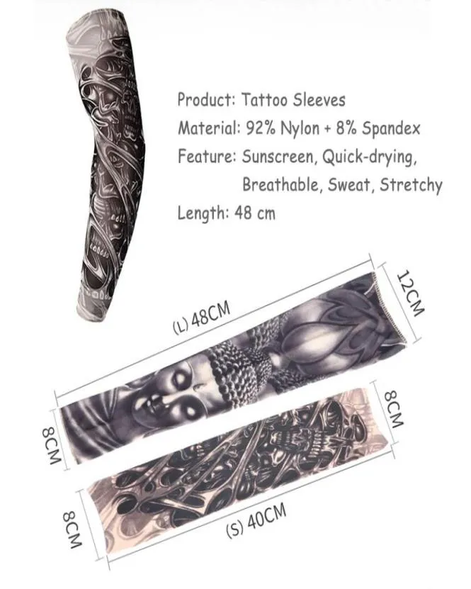 Nylon rekbare nep tijdelijke tattoo mouwen Unisex elastische armbescherming kous buitensport motorfiets arm mouwen maat S L5469670