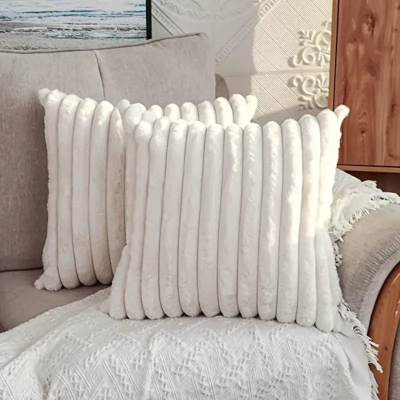 Almohada inyahome tirar blanca cubierta de almohada pelaje de piel falsa acento texturizado moderno para sofá sofá silla de cama cojines decorativos primo