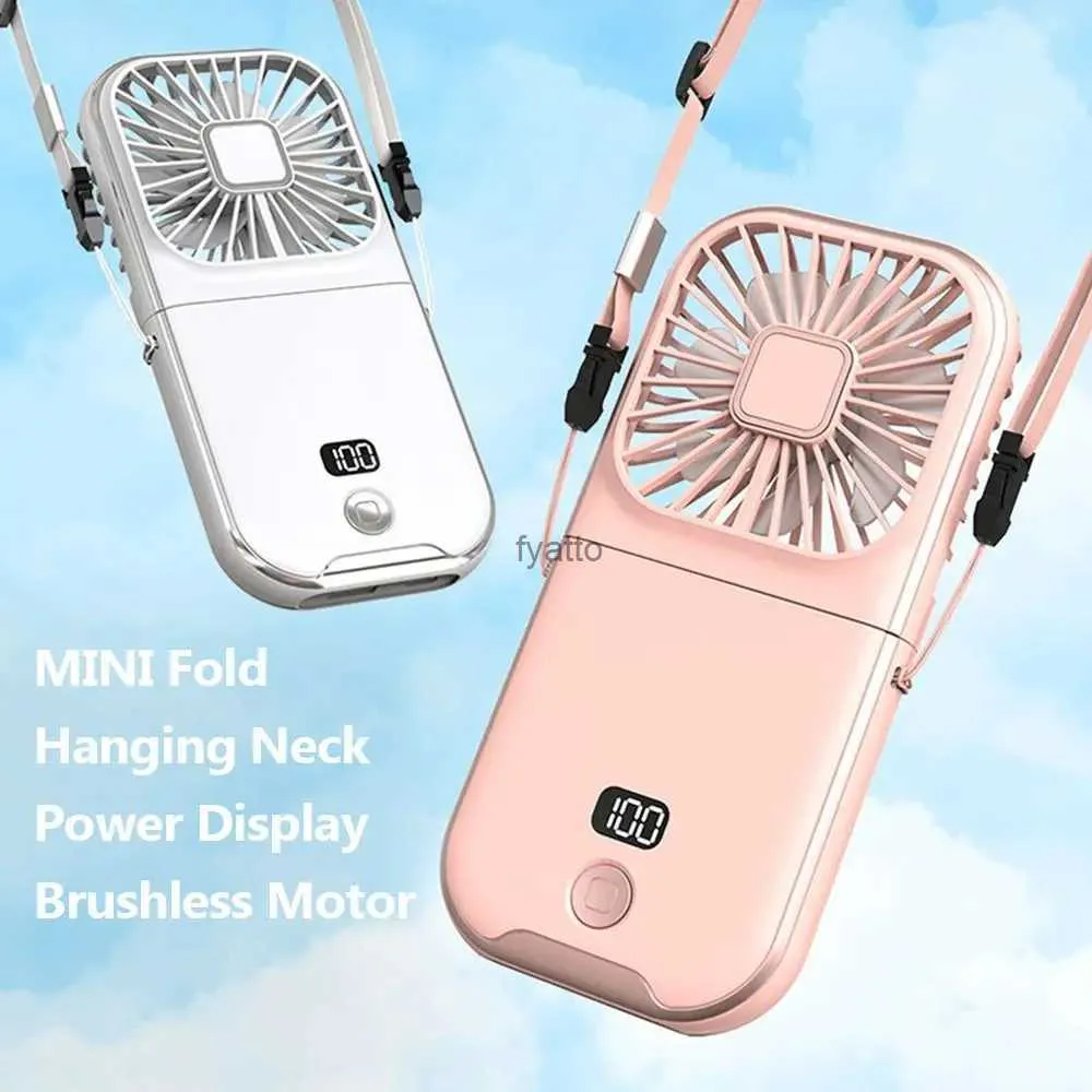Electric Fans Mini Digital Display Pendant Neck Fan Portable USB Laddning 4-växlad tyst personlig midjeklipp Summer Air CoolerH240313