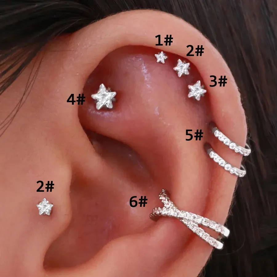 Helix Piercing Star Earrings Women 1pc Trend Zircon Lobe Rook Tragus Daith Brosk Ear Jewelry Body Accessories 240228