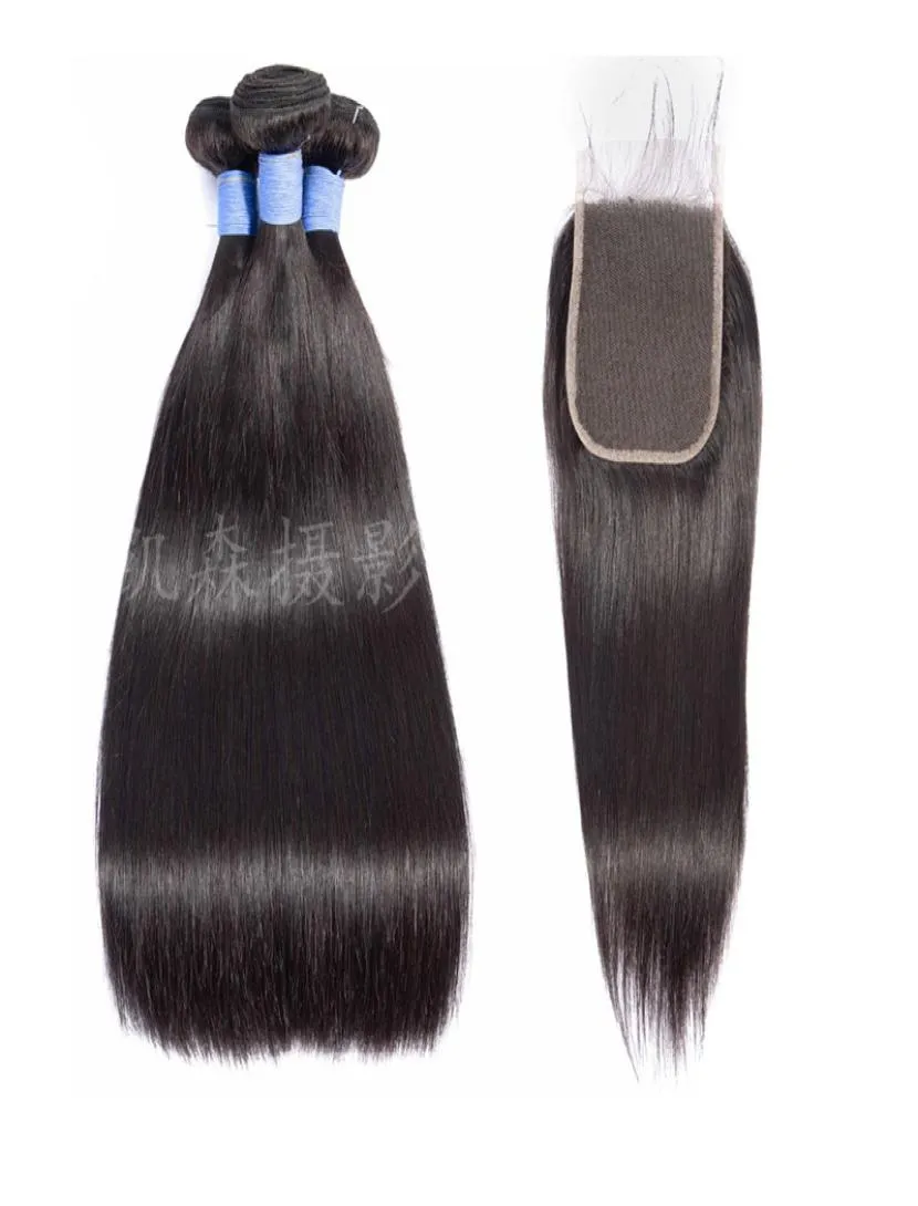 Cheveux humains malaisiens trois paquets avec fermeture à lacets 4X6 droite 830 pouces 4 paquets de lots avec fermeture quatre par Six 9260100