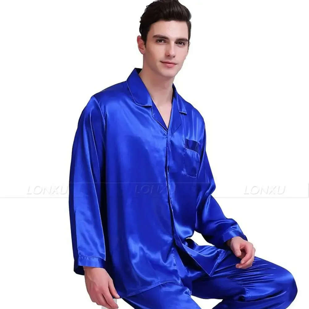 Conjunto de pijamas de satén de seda para hombre Conjunto de pijamas Ropa de dormir Ropa de descanso S ~ 4XL 240227