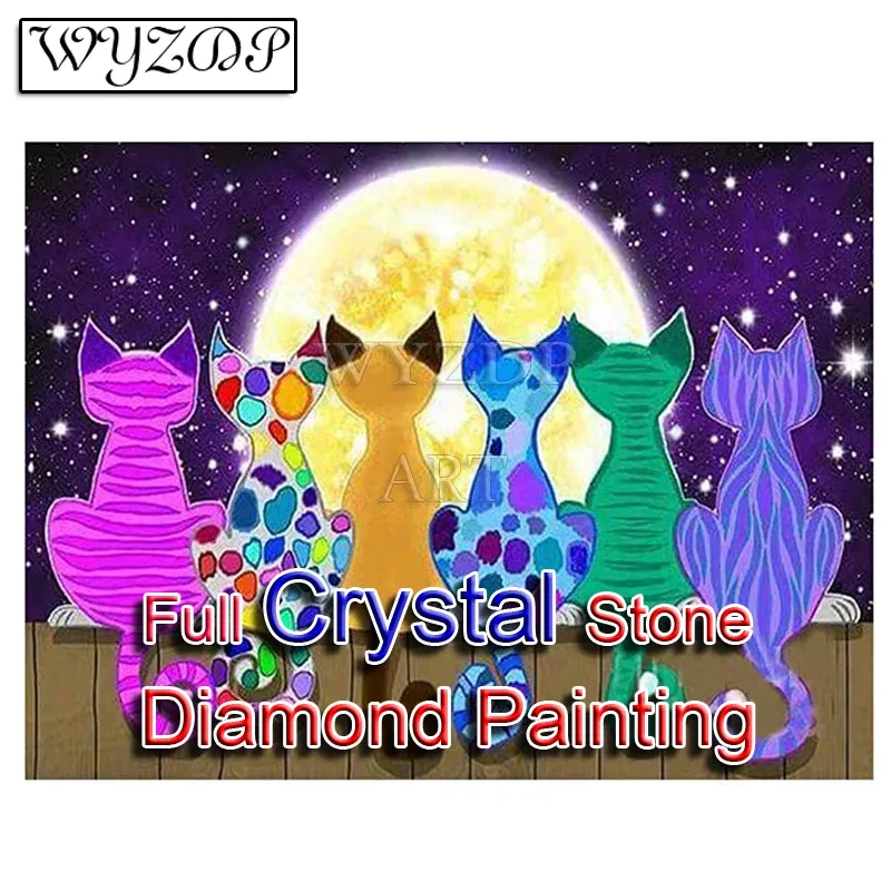 Stitch Fashion 100% Crystal Diamond Painting Cat Picture Full Square Mosaic Embroidery Diamond Art Cross Stitch Kit Manual Home Docer