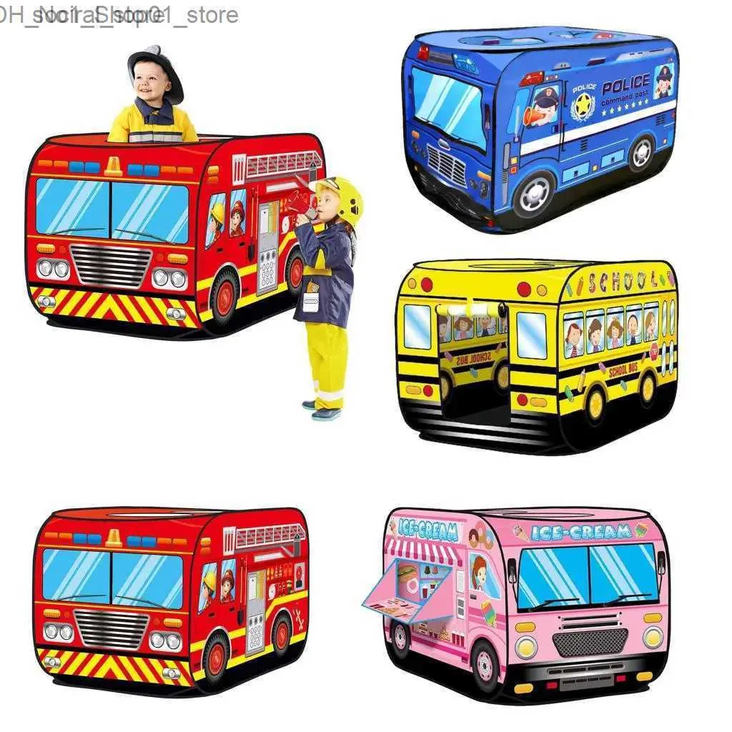 Spielzeugzelte Spielzeugzelte Kinderzelt Popup-Spielzelt Spielzeug Outdoor Faltbares Spielhaus Feuerwehrauto Polizeiauto Eisauto Kinderspielhaus Bus Innen Q231221 L240313
