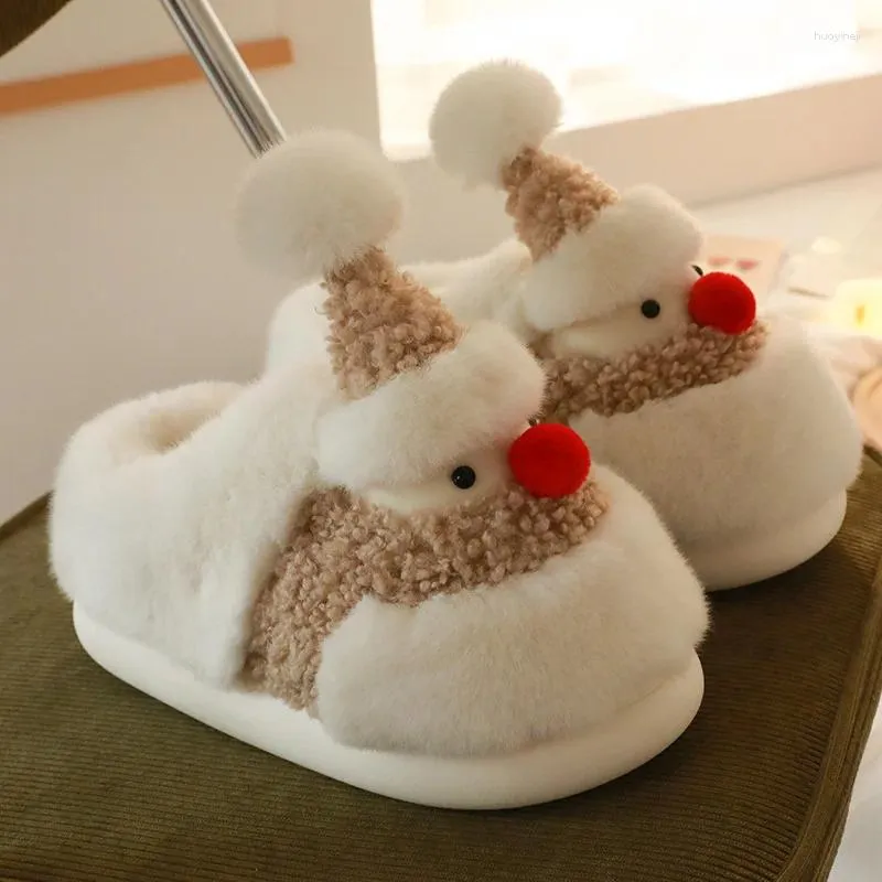 Boots Women's Plush Cotton Slippers Autumn And Winter 2024 Christmas Cartoon Cute Thickened Home Thermal