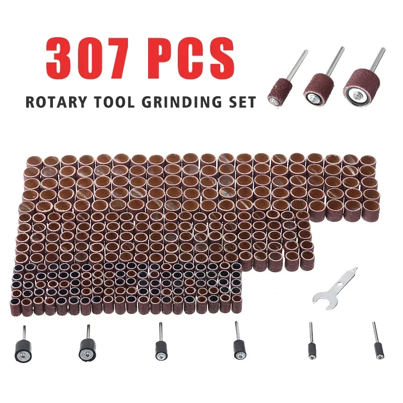 Boormachine 307pcs/set 80/120/240 Grit Drum Zımparalama Kiti Parlatma Aracı Mandrels ile Kağıt Matkap Döner Aletler