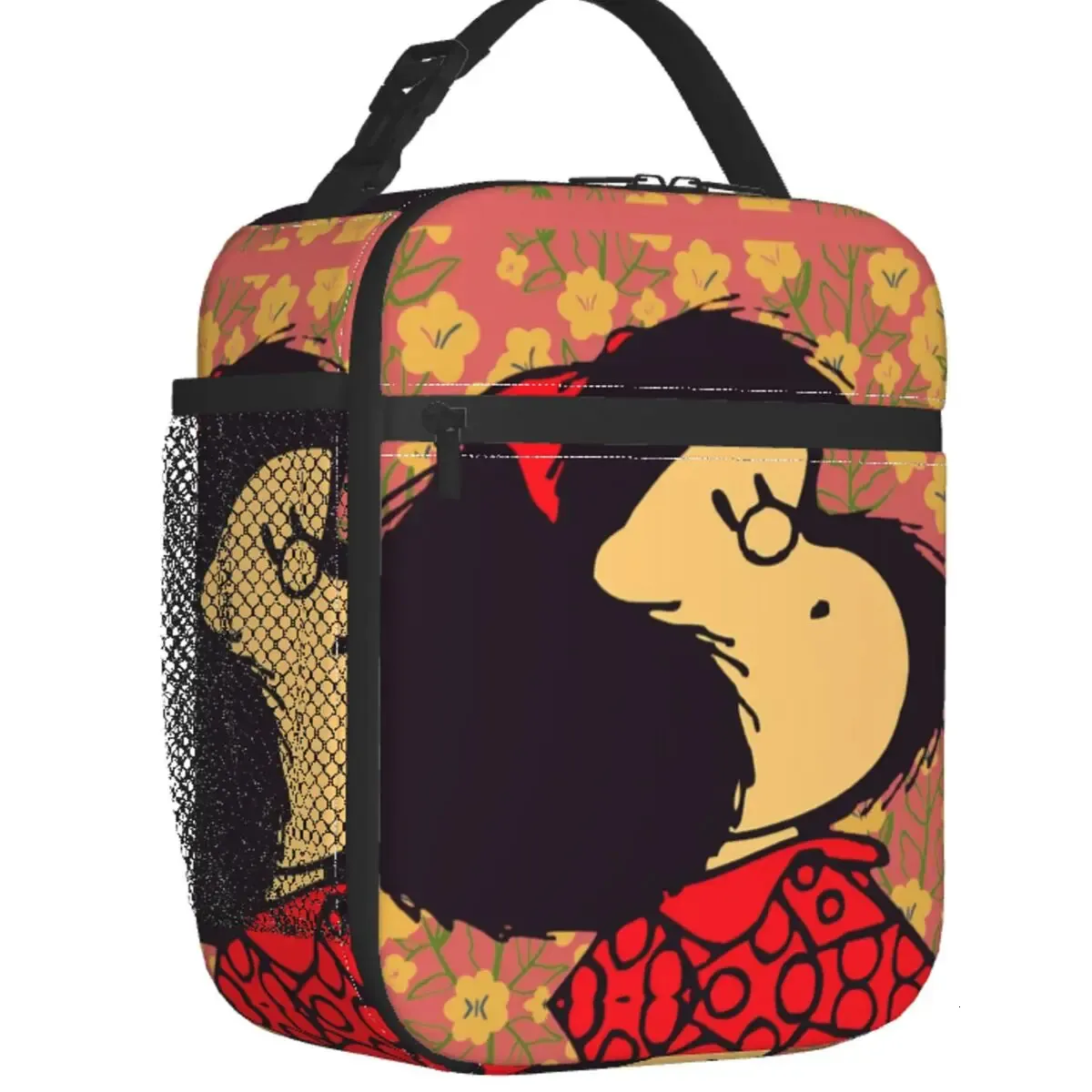 Sac à déjeuner personnalisé Mafalda et fleurs, boîte isolée pour hommes et femmes, refroidisseur thermique, pour enfants et écoliers, 240313