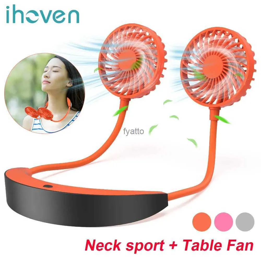 Electric Fans IHoven Mini Fan Portable Neck Charging 5200mAh Folding Handheld Air Conditioning Cooler for Home Outdoor UseH240313