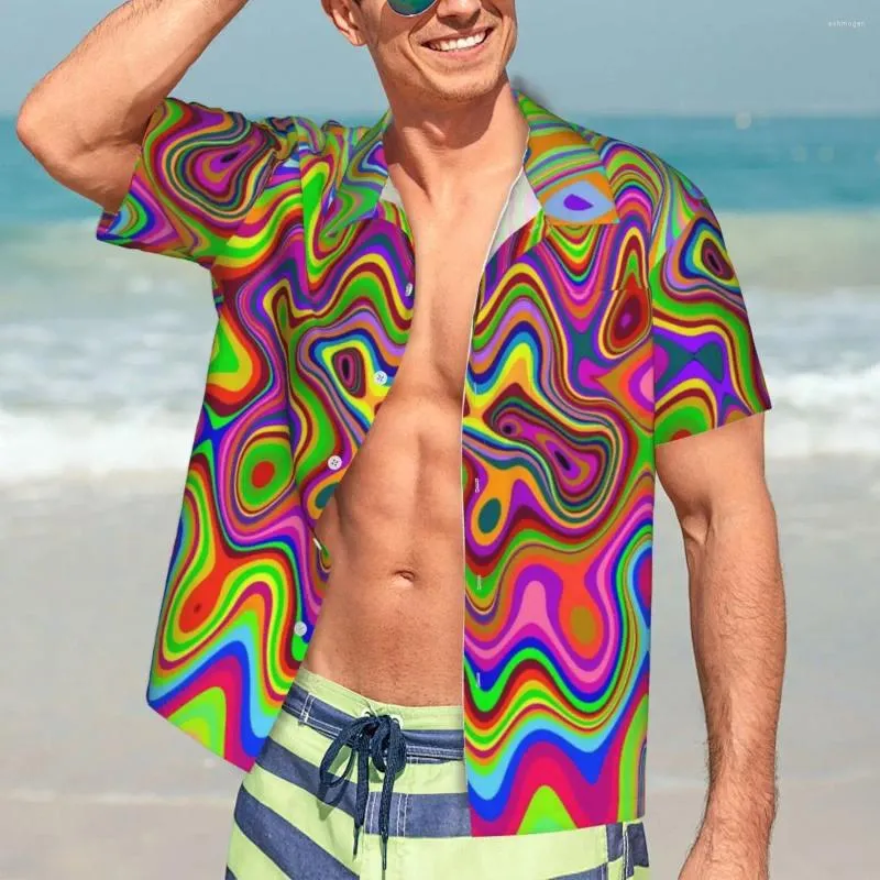 Chemises décontractées pour hommes Art Chemise de vacances Liquid Swirl Imprimer Homme hawaïen Blouses élégantes Vêtements de conception de mode coréenne