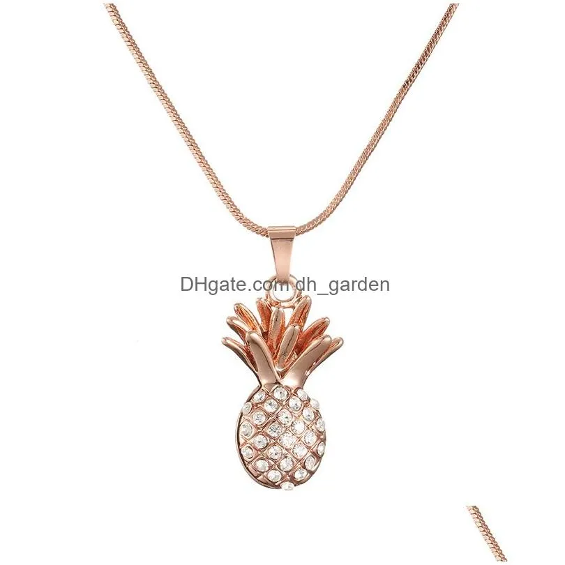 Pendant Necklaces New Gold Sier Color Fruit Pineapple Choker Necklace Crystal Rhinestone Women Chain Statement Jewelry Gift Girl Drop Dhiul