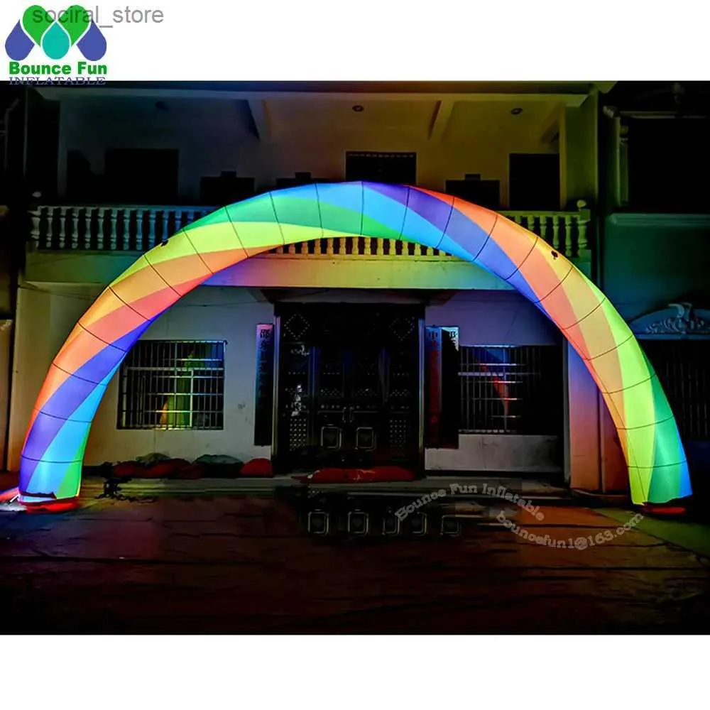 Zabawne namioty ślubne na świeżym powietrzu nadmuchiwany łuk Rainbow z LED Lights Duże kolorowe nadmuchiwane wkładek z dmuchawą L240313