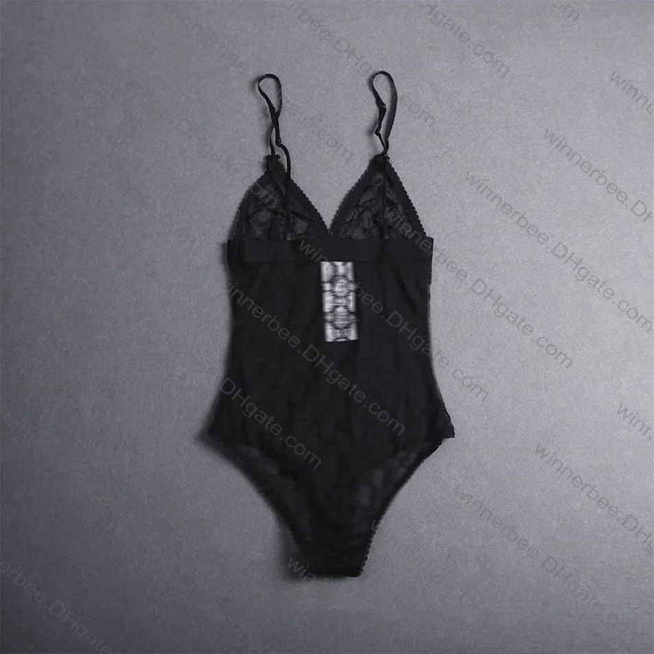 Czarna koronkowa romper Tekstyle Moda długie rękawie Suktuity Seksowne puste body siatki wysokiej talii dla kobiet195s