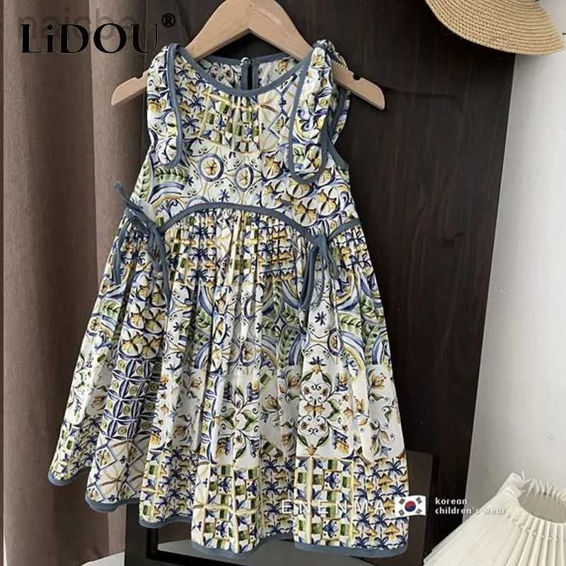 Abiti da ragazza Nuovo vestito estivo di moda coreana Carino creativo Kawaii Estetica Grazia Abiti eleganti Chirldren ldd240313