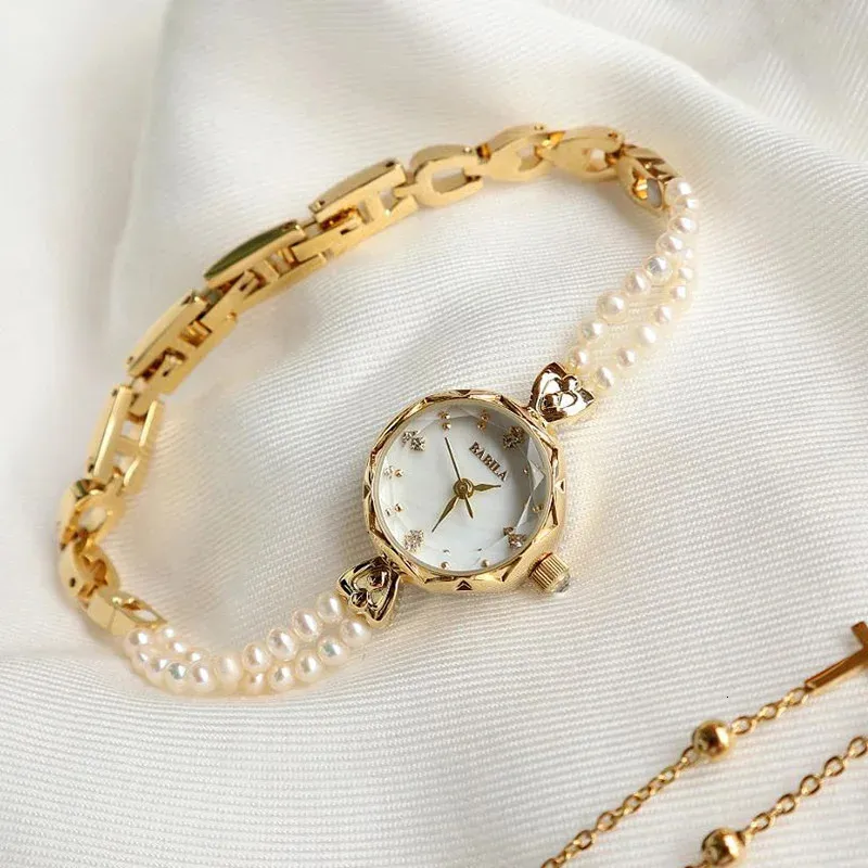 Japanese Pearl Watch with Gold Accents Elegant Pearl Bracelet Watch for Women - 24K Gold Accents  main image 4