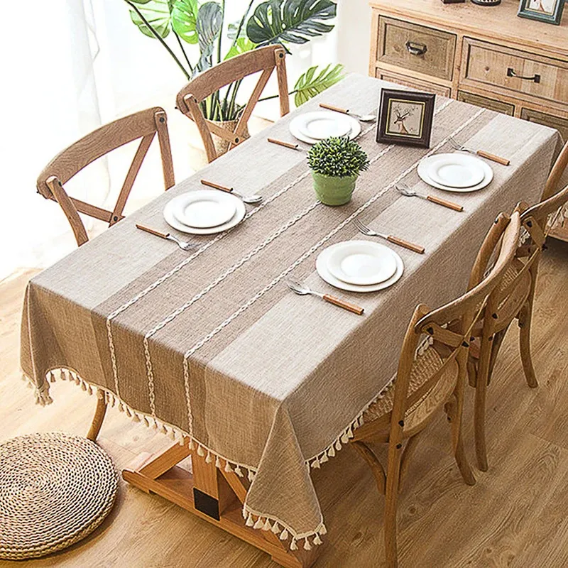 Pads Battilo Leinen-Tischdecke, rechteckige Tischdecke mit Quaste, wasserdicht, Couchtisch-Abdeckung für Esstisch, Hochzeitsdekoration