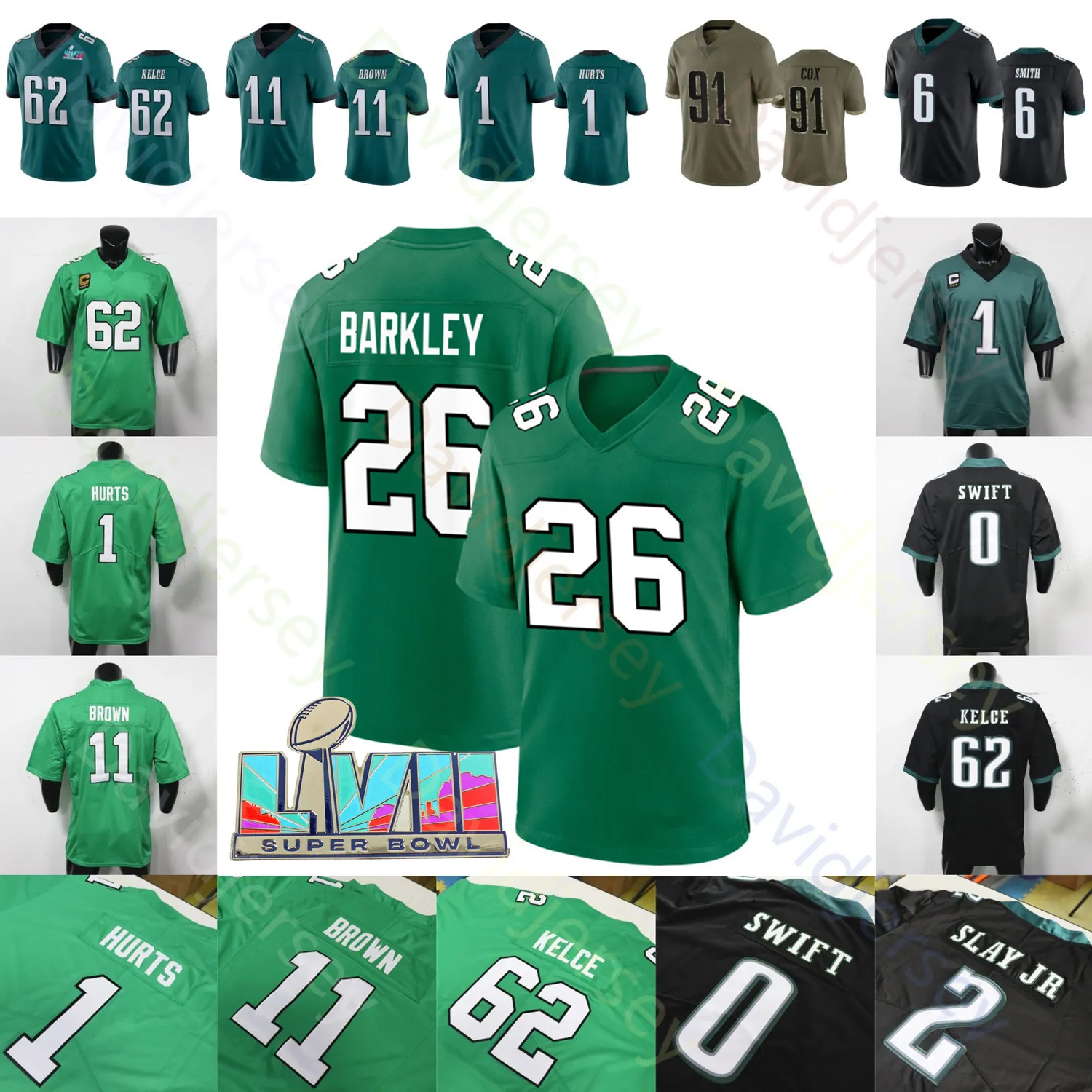 커스텀 저지 케니 피켓 Jason Kelce Jalen Hurts Saquon Barkley Devonta Smith Darius Slay Jr Gainwell Brown Cox Carter Blankenship Goedert Brandon Graham White