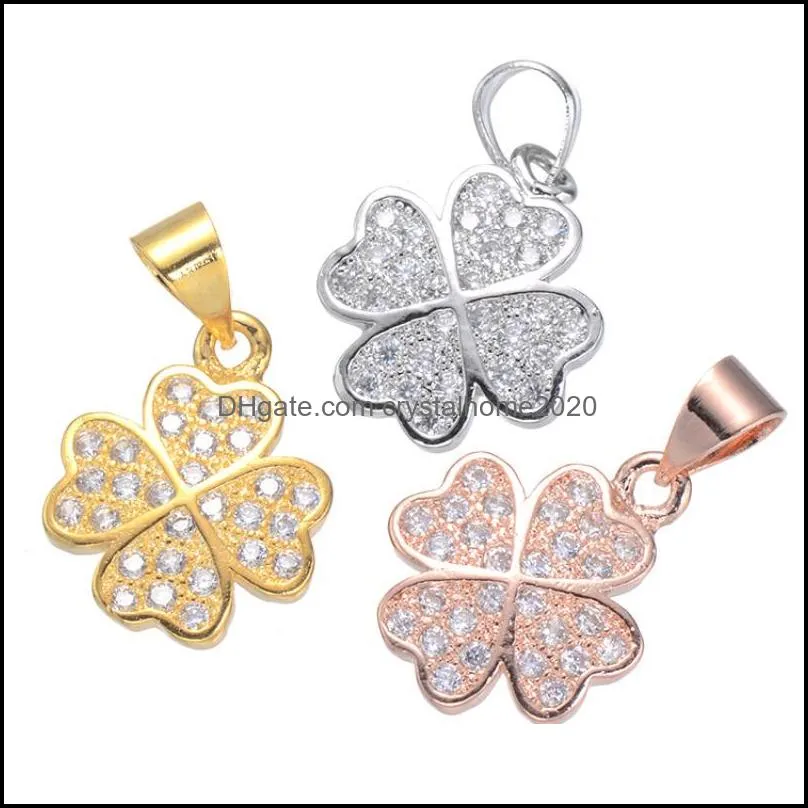 Charms Fashion Cz Micro Pave Clover Charm Pendant For Necklace Jewelry Making Drop Delivery Findings Components Ot48K