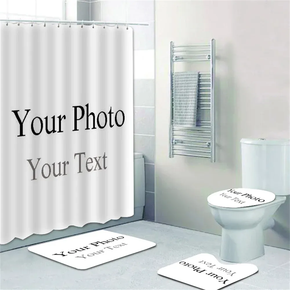 Curtains Custom Print Shower Curtains Polyester Fabric Bathroom Curtain Set Custom Photo Antiskid Rugs Carpet Toilet Lid Cover Bath Mat