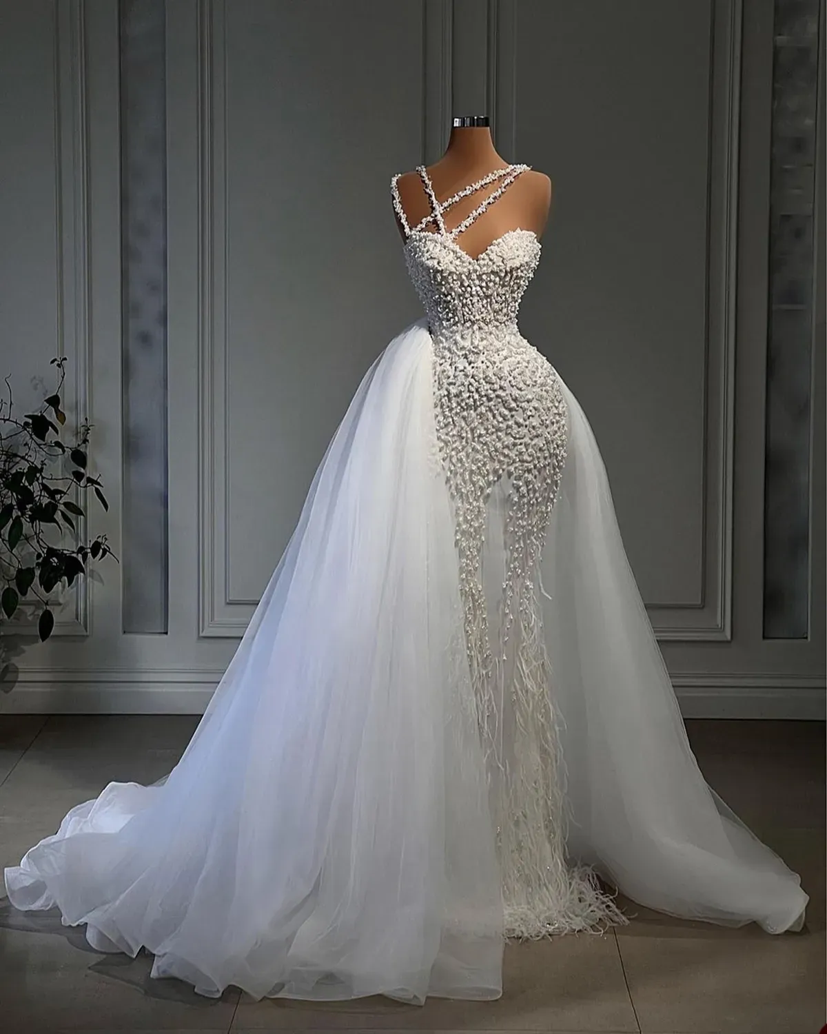 Abiti Da Sposa Sirena Sexy Abiti Di Spaghetti Perle Appliques