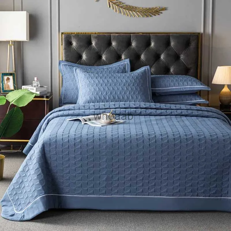 Comforters Set Luxury Solid Color Quilted Polyester/Cotton Bed Kirt Bedstred Quilt Set 1/3pcs Coverlet Bed Cover Falls Filt #/L YQ240313