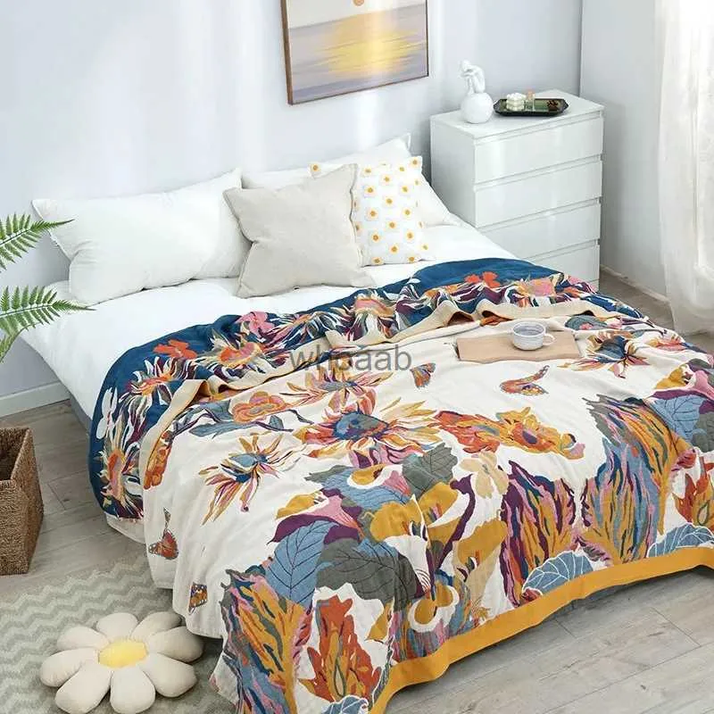 Comforters sätter europeisk fritidsfilt för sängar Luxury Home Textil 100% Cotton Gaze Luftkonditionering av filt Bädd täcker mjukt lakan cool quilt yq240313