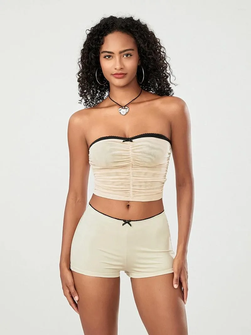 Survêtements pour femmes Mode Femmes Été 2 pièces Tenues sans manches à l'épaule froncée Tube Tops Skinny Shorts Set Club Street Style S-XL