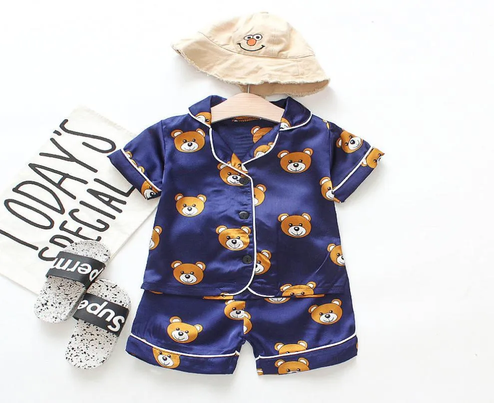 Kid Pajamas Baby Clothe Girl Twopiece Suit For Summer Home Wear Clothing Shortsleeved Suit Boy Cute Children Bear Cartoon Print 3844869