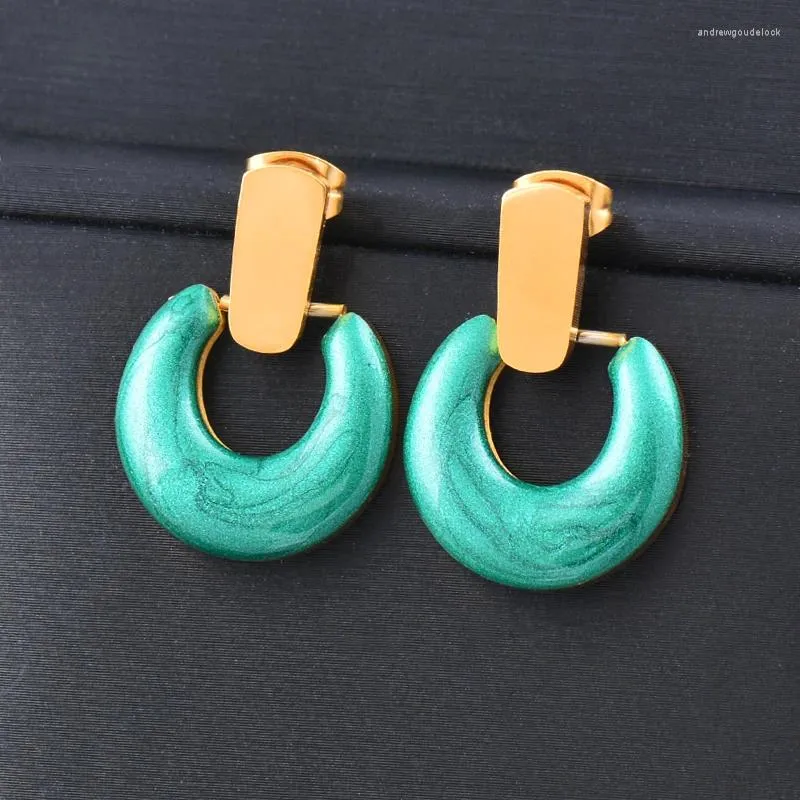 Boucles d'oreilles en acier inoxydable, vert, noir, blanc, émail, cercle rond, bijoux à la mode pour femmes