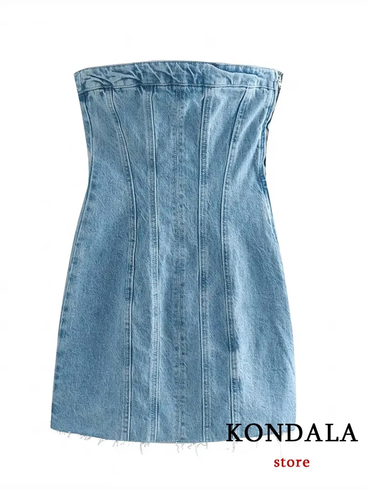 KONDALA Blue Denim Strapless Sheath Mini Dress Women Y2K Street Style  Summer from Dhgate Basic & Casual Dresses - price 31.06