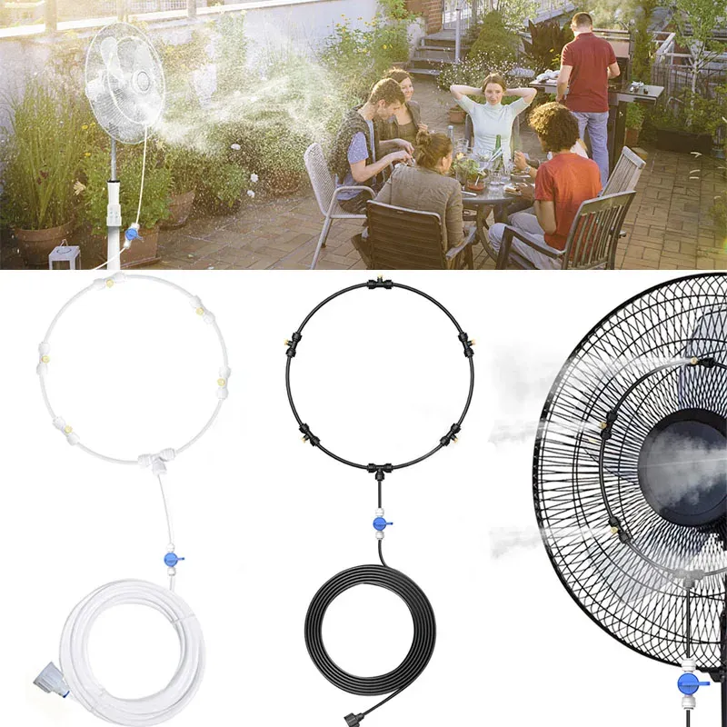 Sprayers HEMAN Fan Ring Mist System 1/4 inch misting Cooling Ring with Brass Sprinkler Nozzles and Water tap Adapter PE Fan Ring