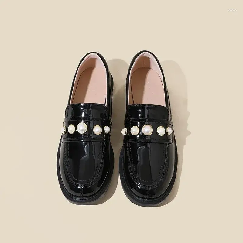 Casual Shoes French Pearl Soft Leather Non-Slip Loafers Kvinnor
